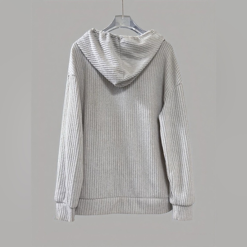 Button-Front Drawstring Hoodie - Picture 9 of 12